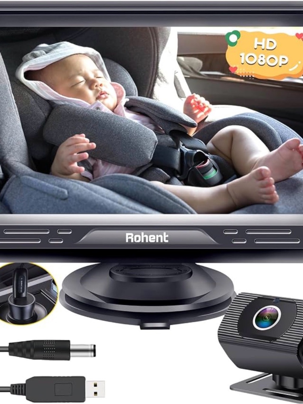 Baby 1080P Car Monitor with Grey Camera and Mount